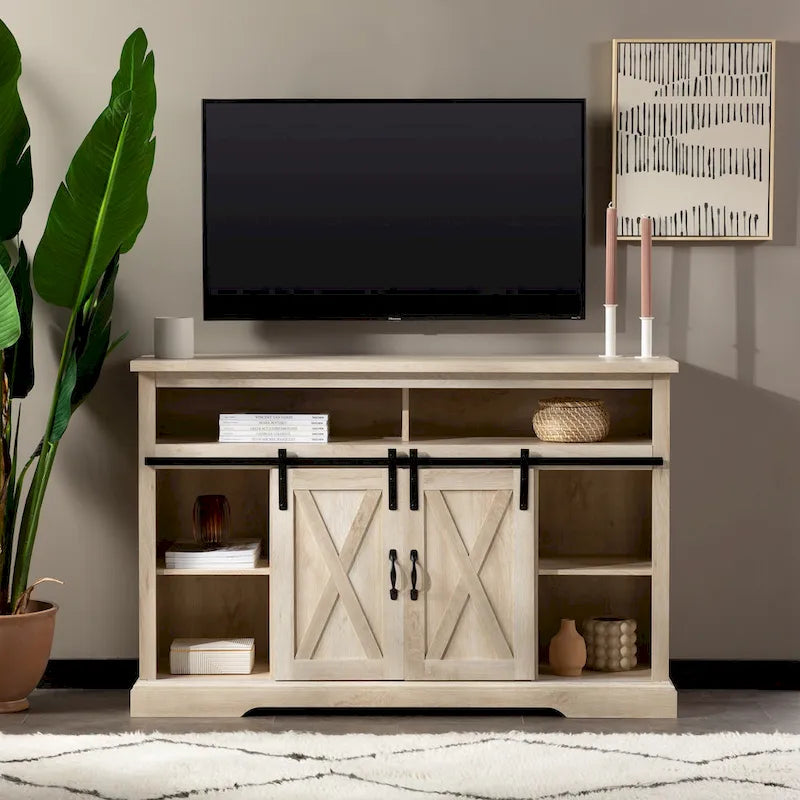 Meuble TV haut de 52 pouces avec portes coulissantes de grange