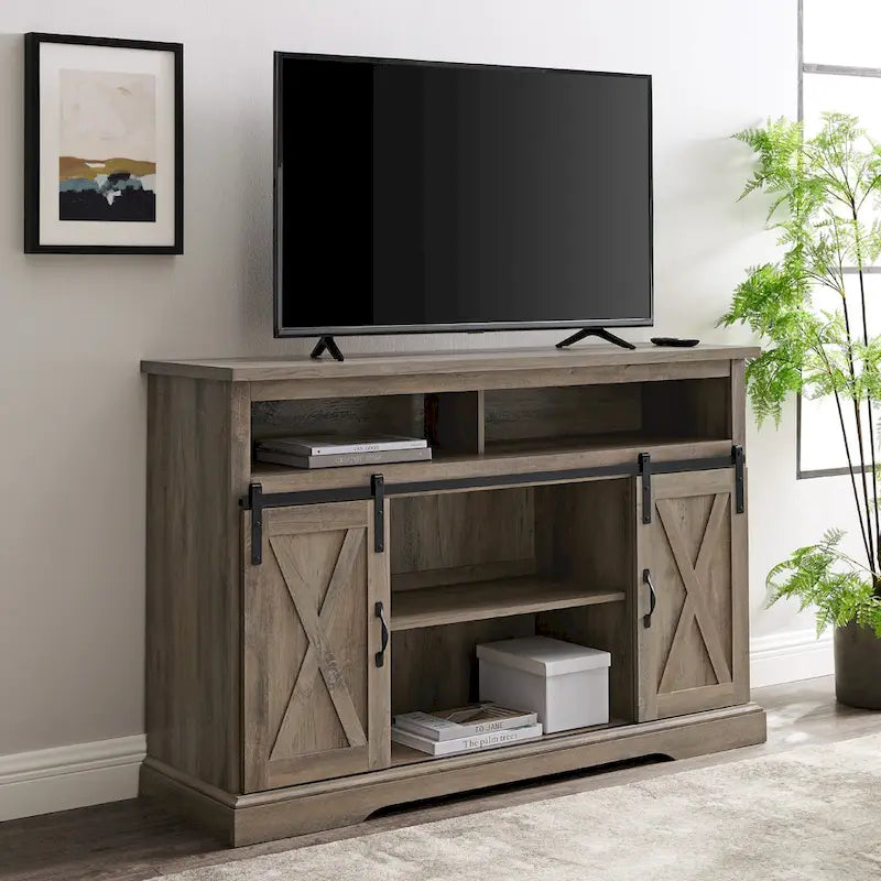 Meuble TV haut de 52 pouces avec portes coulissantes de grange