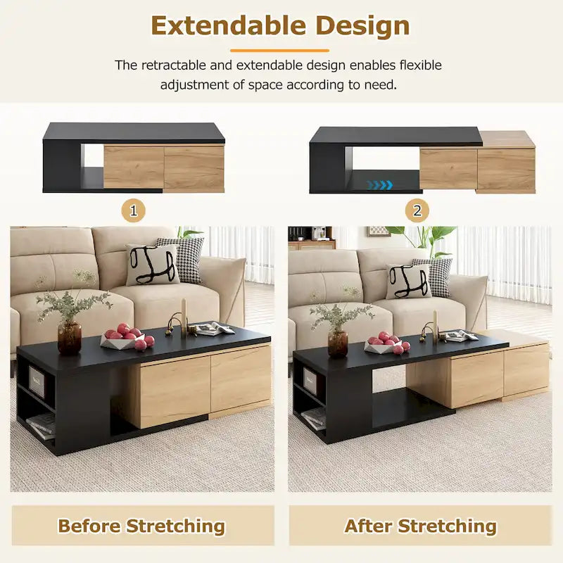 Table basse multifonction avec rangement dissimulé et 2 tiroirs