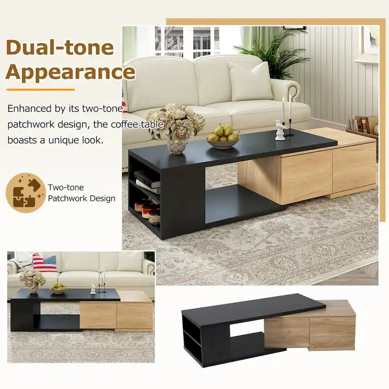 Table basse multifonction avec rangement dissimulé et 2 tiroirs