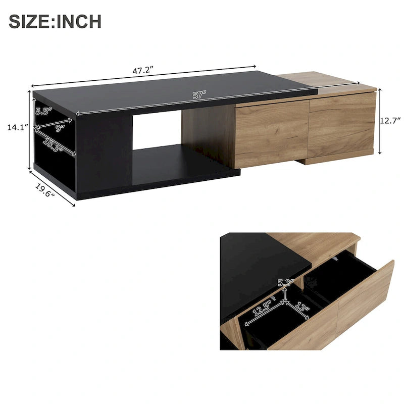 Table basse multifonction avec rangement dissimulé et 2 tiroirs