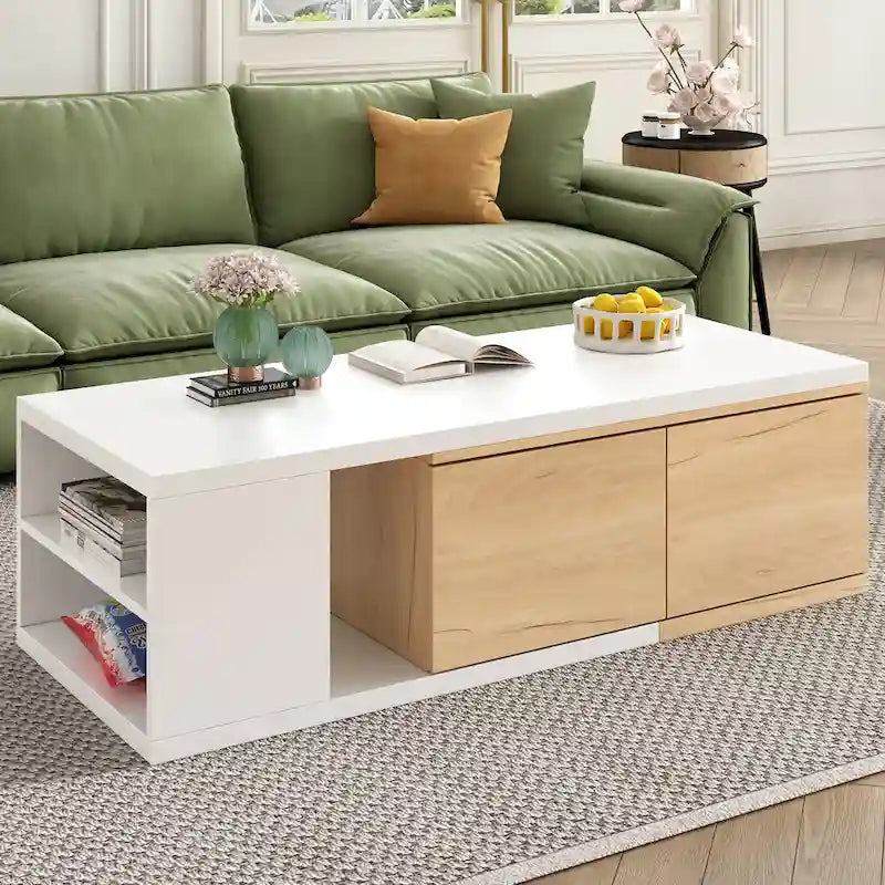 Table basse multifonction avec rangement dissimulé et 2 tiroirs
