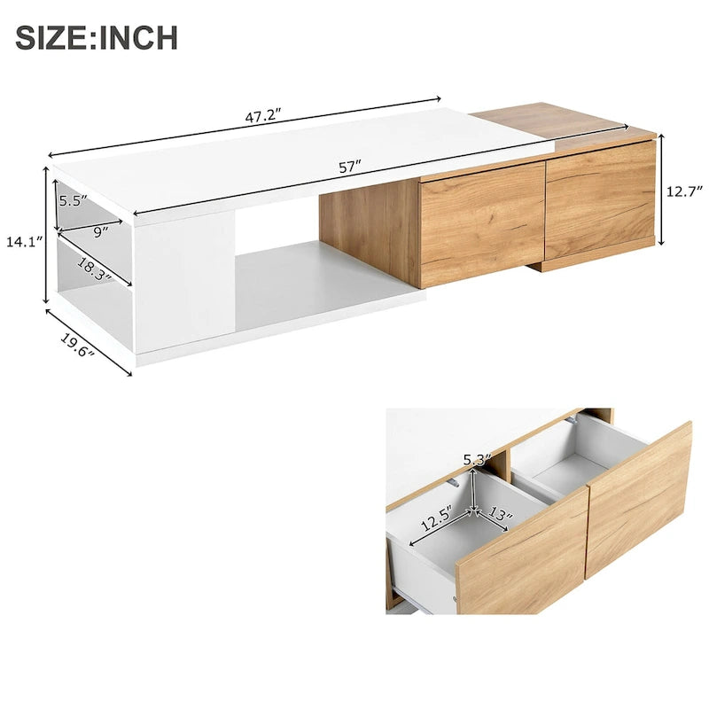 Table basse multifonction avec rangement dissimulé et 2 tiroirs