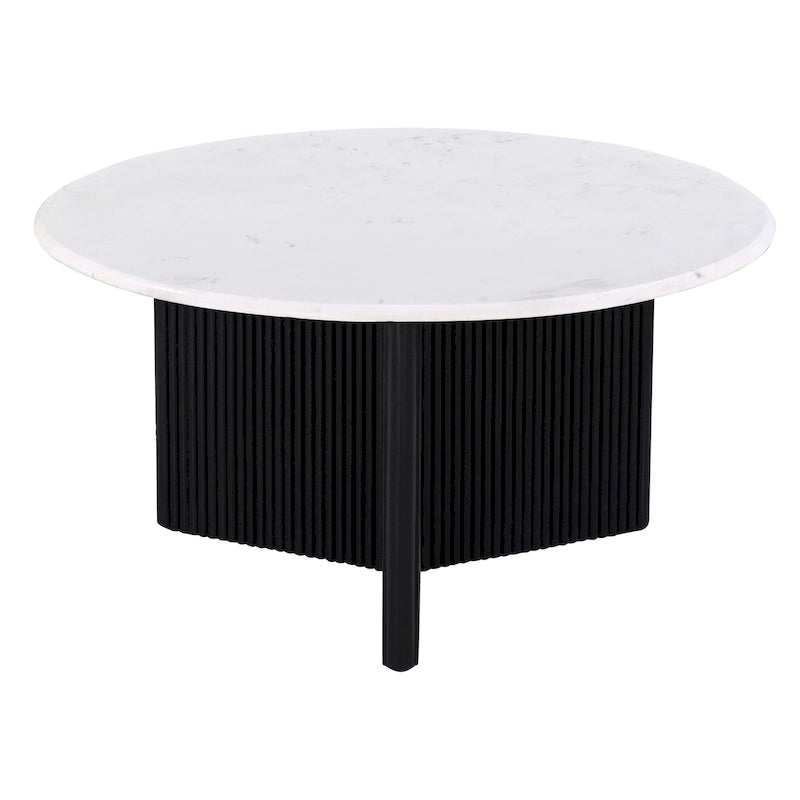 Table basse ronde luxueuse à piétement et plateau en marbre, table d’appoint de canapé pour salon, blanc/noir