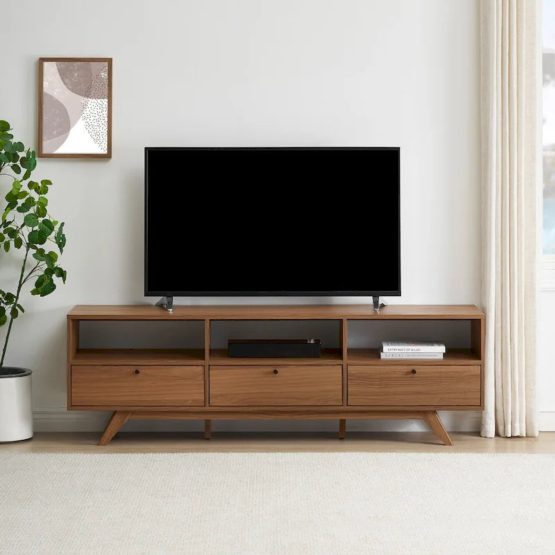 Moderner Scandi-TV-Schrank mit 3 Türen und niedrigem Profil für Fernseher bis zu 80 Zoll - Mokka
