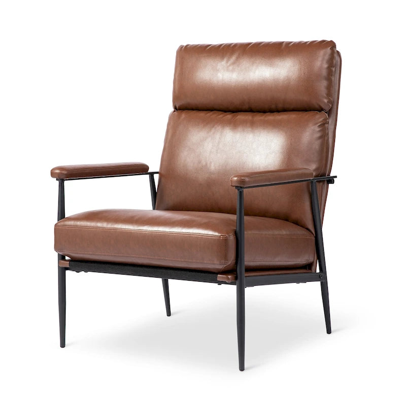 33.75W Mid-Century-Moderner Sessel aus Kunstleder mit hoher Rückenlehne und gepolsterten Armlehnen - 33.75 W x 39.5 H x 28 D