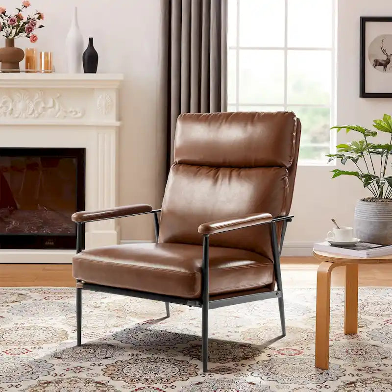 33.75W Mid-Century-Moderner Sessel aus Kunstleder mit hoher Rückenlehne und gepolsterten Armlehnen - 33.75 W x 39.5 H x 28 D