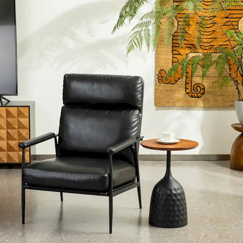 33.75W Mid-Century-Moderner Sessel aus Kunstleder mit hoher Rückenlehne und gepolsterten Armlehnen - 33.75 W x 39.5 H x 28 D