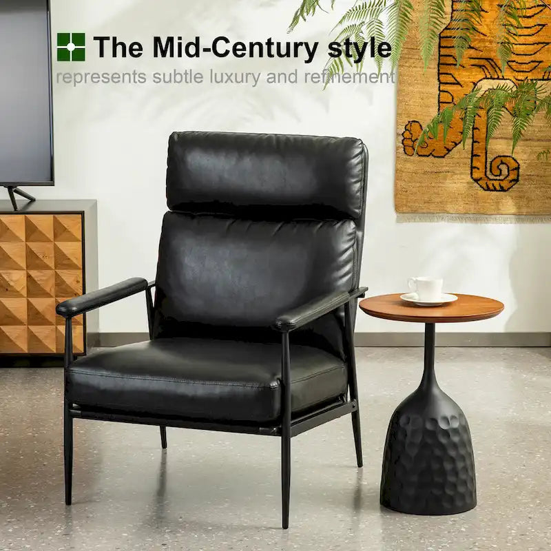 33.75W Mid-Century Modern Leatherette Armchair With High Back and Padded Arms - 33.75 W x 39.5 H x 28 D