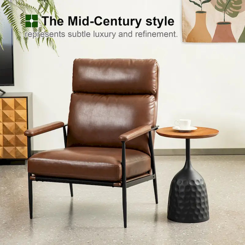 33.75W Mid-Century Modern Leatherette Armchair With High Back and Padded Arms - 33.75 W x 39.5 H x 28 D