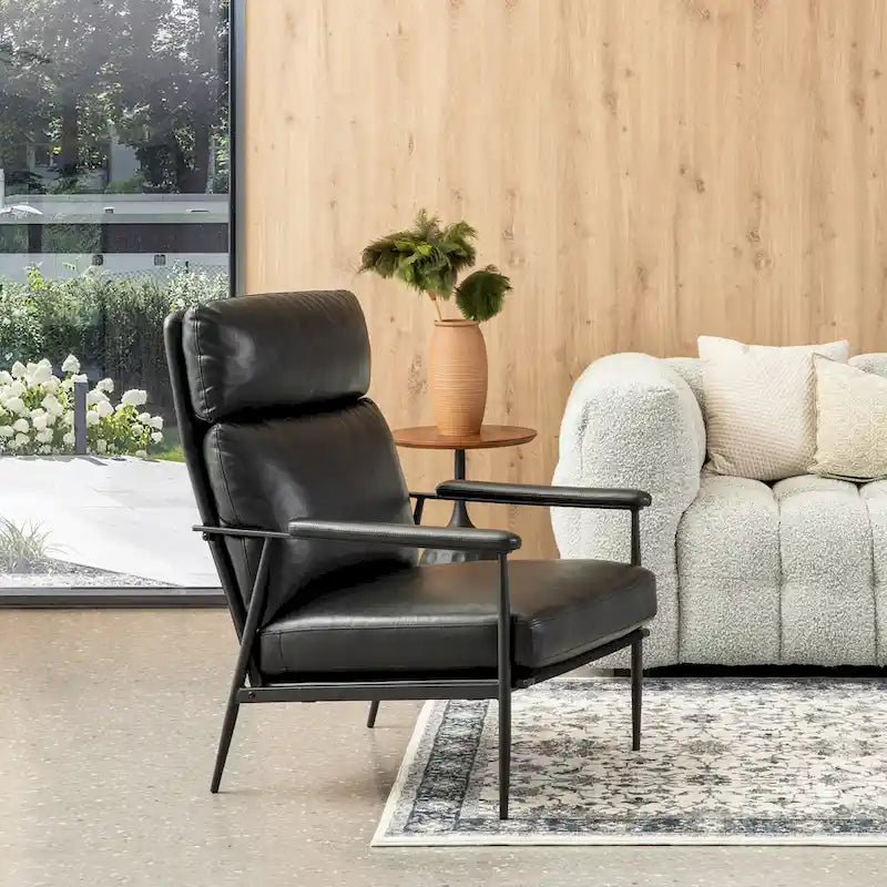 33.75W Mid-Century-Moderner Sessel aus Kunstleder mit hoher Rückenlehne und gepolsterten Armlehnen - 33.75 W x 39.5 H x 28 D