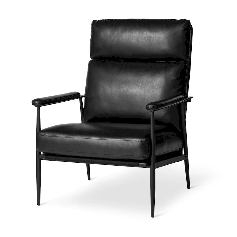 33.75W Mid-Century Modern Leatherette Armchair With High Back and Padded Arms - 33.75 W x 39.5 H x 28 D