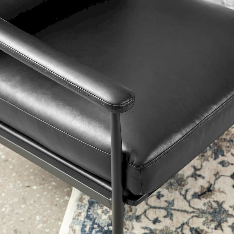33.75W Mid-Century Modern Leatherette Armchair With High Back and Padded Arms - 33.75 W x 39.5 H x 28 D