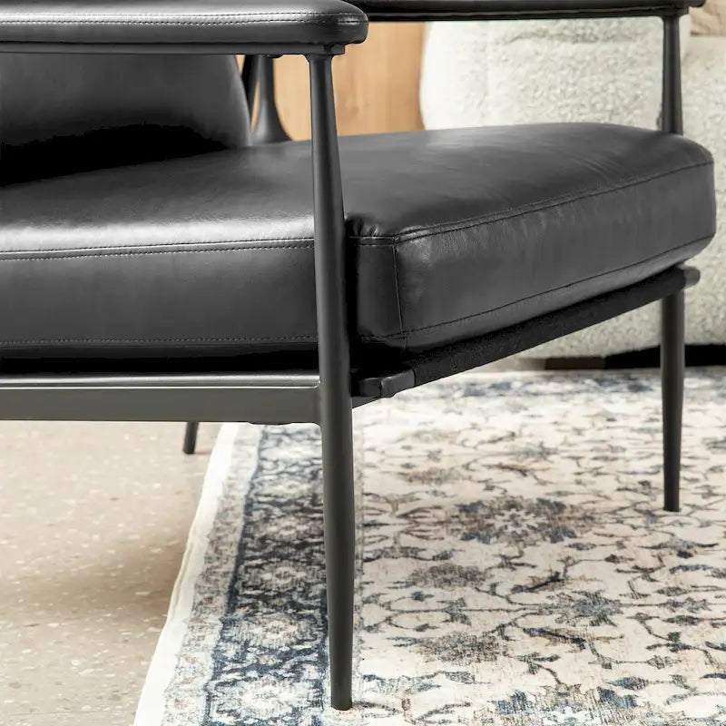 33.75W Mid-Century Modern Leatherette Armchair With High Back and Padded Arms - 33.75 W x 39.5 H x 28 D