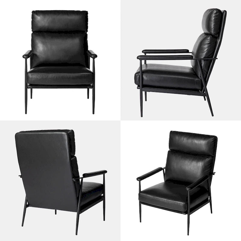 33.75W Mid-Century Modern Leatherette Armchair With High Back and Padded Arms - 33.75 W x 39.5 H x 28 D