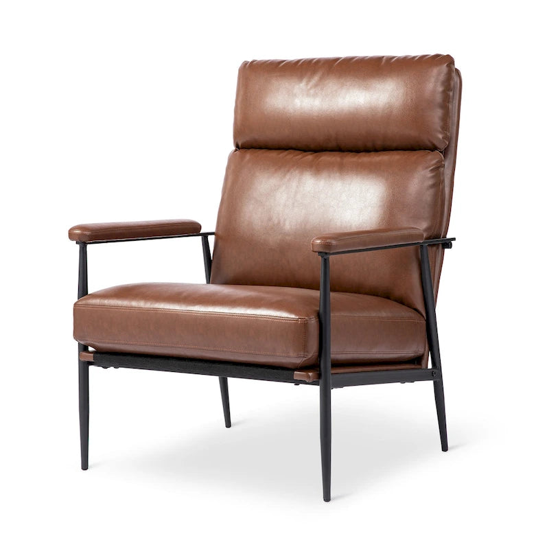33.75W Mid-Century Modern Leatherette Armchair With High Back and Padded Arms - 33.75 W x 39.5 H x 28 D