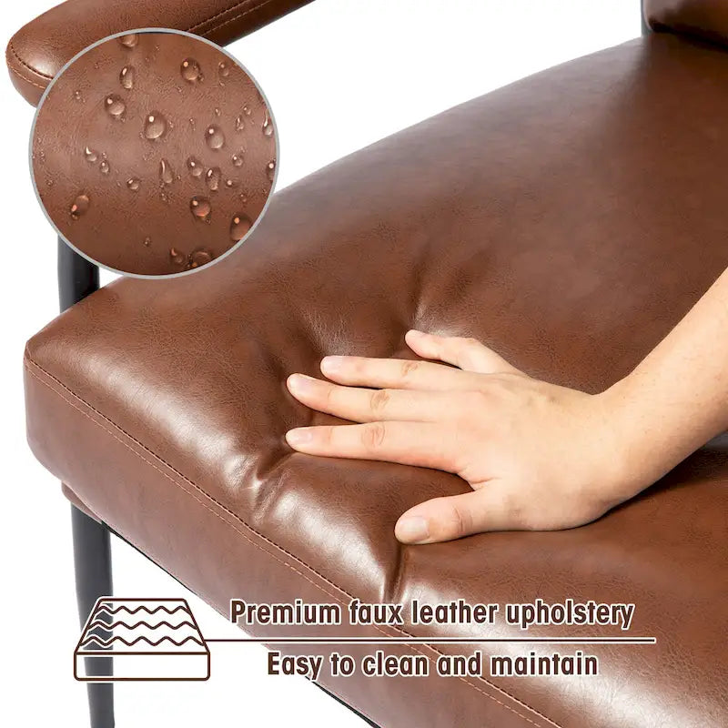 33.75W Mid-Century Modern Leatherette Armchair With High Back and Padded Arms - 33.75 W x 39.5 H x 28 D