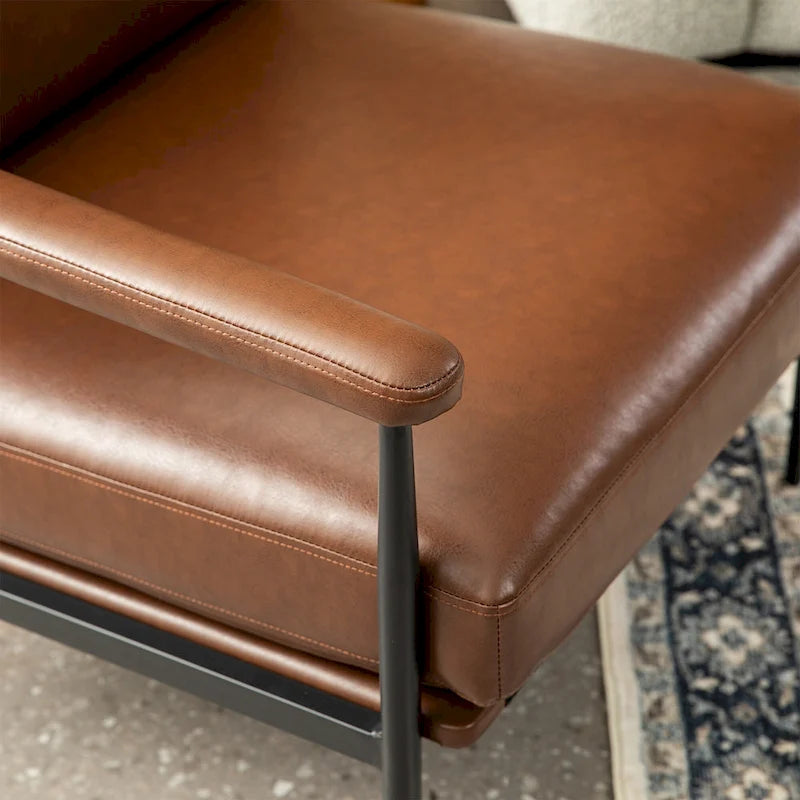 33.75W Mid-Century Modern Leatherette Armchair With High Back and Padded Arms - 33.75 W x 39.5 H x 28 D