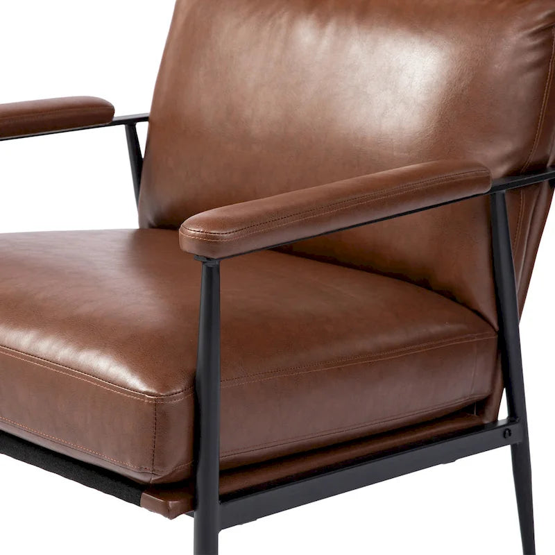 33.75W Mid-Century Modern Leatherette Armchair With High Back and Padded Arms - 33.75 W x 39.5 H x 28 D