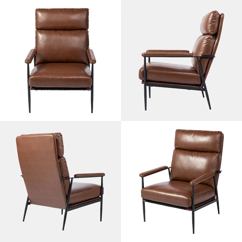 33.75W Mid-Century Modern Leatherette Armchair With High Back and Padded Arms - 33.75 W x 39.5 H x 28 D