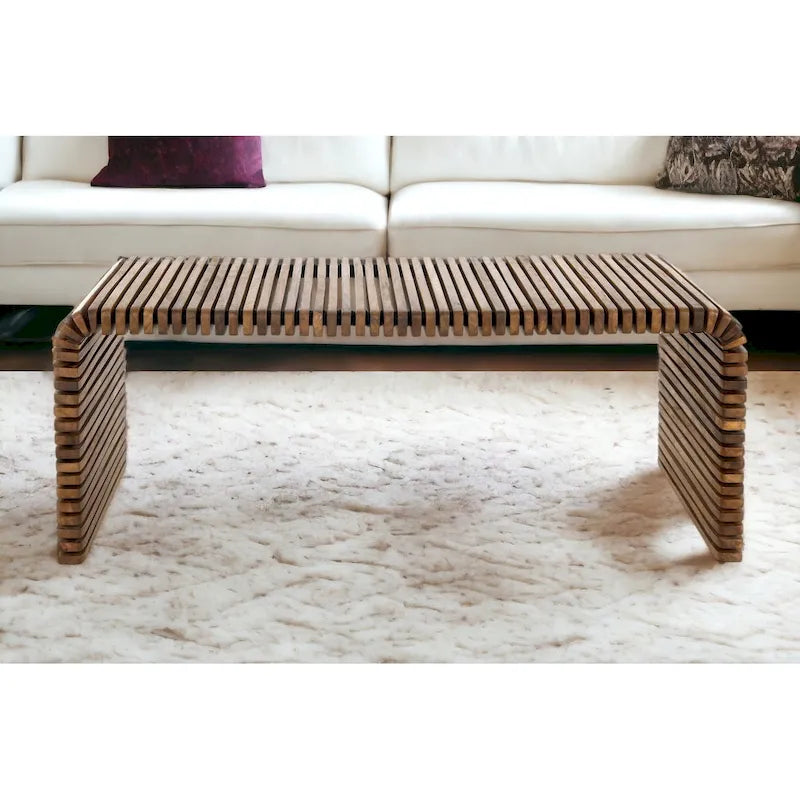 26 Brown Solid Wood Stripes Coffee Table - 26' X '18' X '48