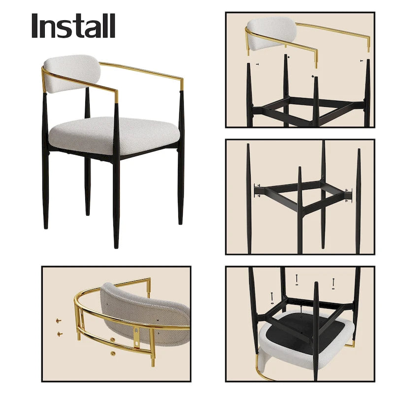 Set of 2 Modern Medieval Dining Chairs,Teddy Velvet, Metal Legs