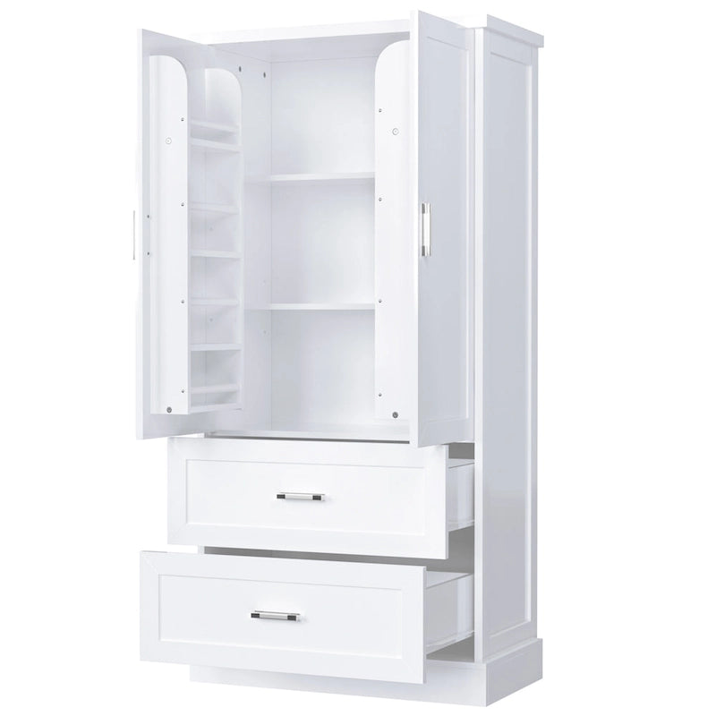 Tall Bathroom Storage Cabinet Cabinet with Two Doors and Drawers Adjustable Shelf MDF Board
