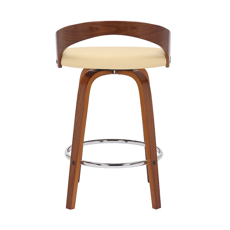Chaise de bar pivotante en similicuir, hauteur comptoir, avec cadre en bois et repose-pieds