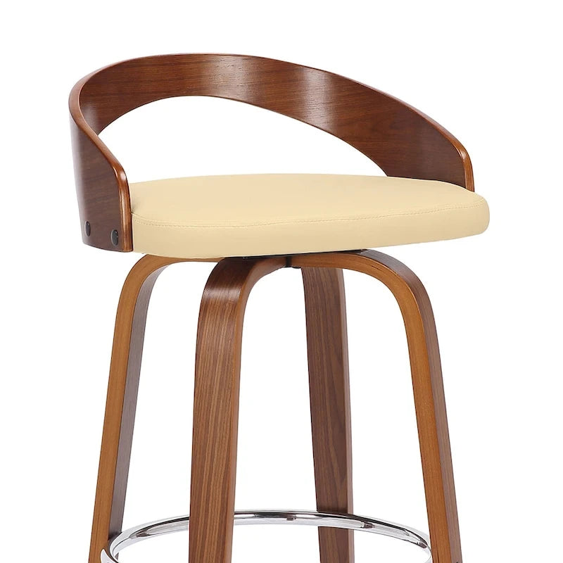 Chaise de bar pivotante en similicuir, hauteur comptoir, avec cadre en bois et repose-pieds
