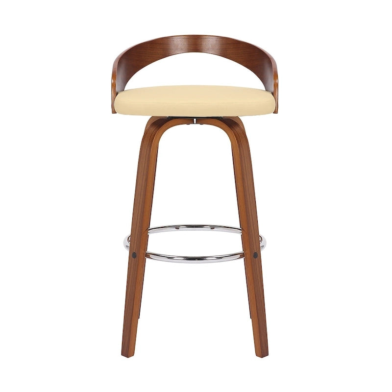 Chaise de bar pivotante en similicuir, hauteur comptoir, avec cadre en bois et repose-pieds