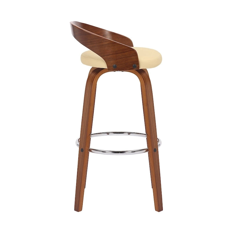 Chaise de bar pivotante en similicuir, hauteur comptoir, avec cadre en bois et repose-pieds