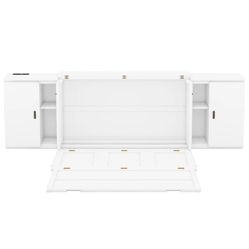 Weißes Murphy-Bett in Queen-Size mit Regalen, Schränken und USB-Anschlüssen
