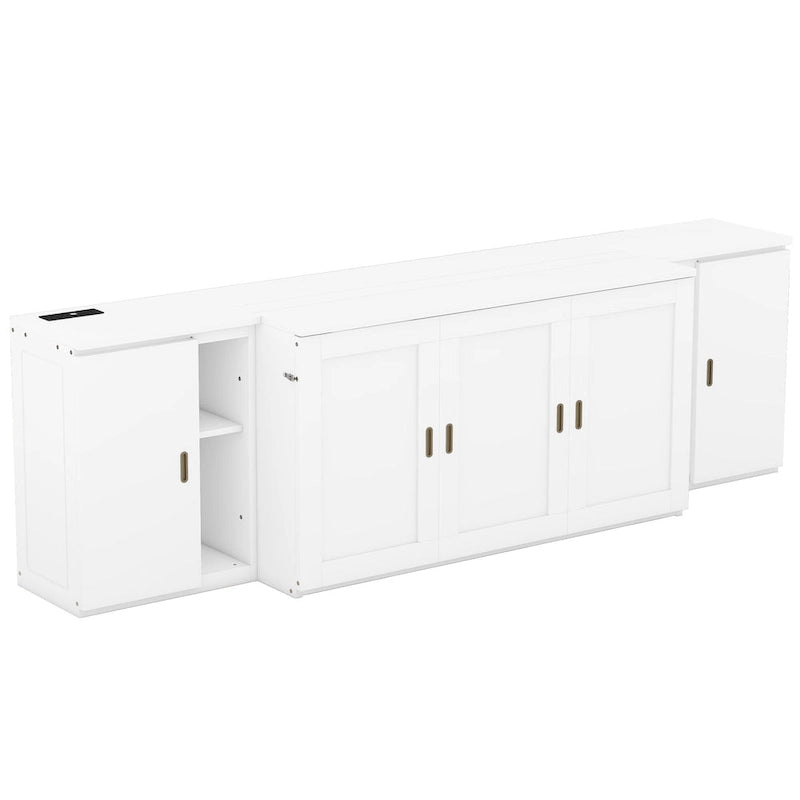 Weißes Murphy-Bett in Queen-Size mit Regalen, Schränken und USB-Anschlüssen