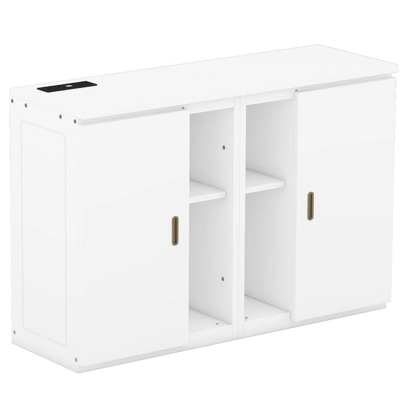 Weißes Murphy-Bett in Queen-Size mit Regalen, Schränken und USB-Anschlüssen