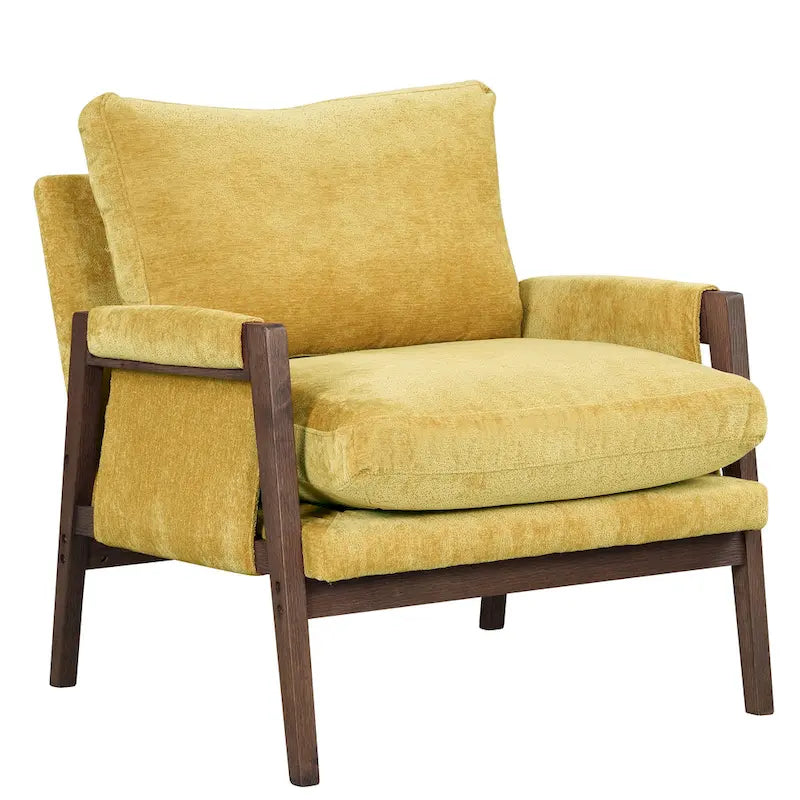 Fauteuil jaune moderne de style mi-siècle 35.4 en velours avec structure en bois d'hévéa massif et pieds rembourrés