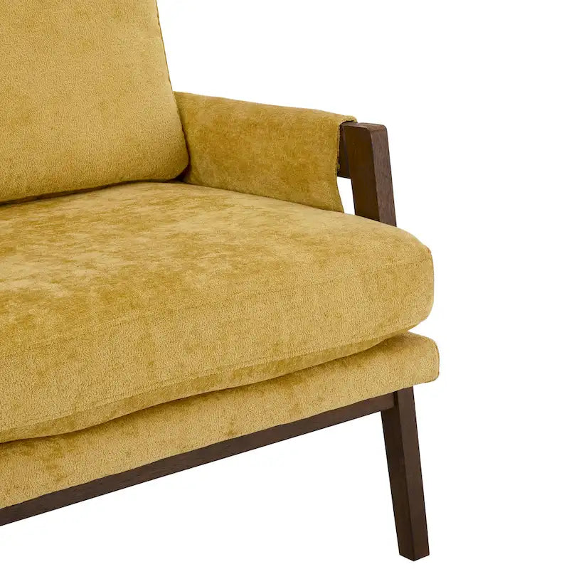 Fauteuil jaune moderne de style mi-siècle 35.4 en velours avec structure en bois d'hévéa massif et pieds rembourrés