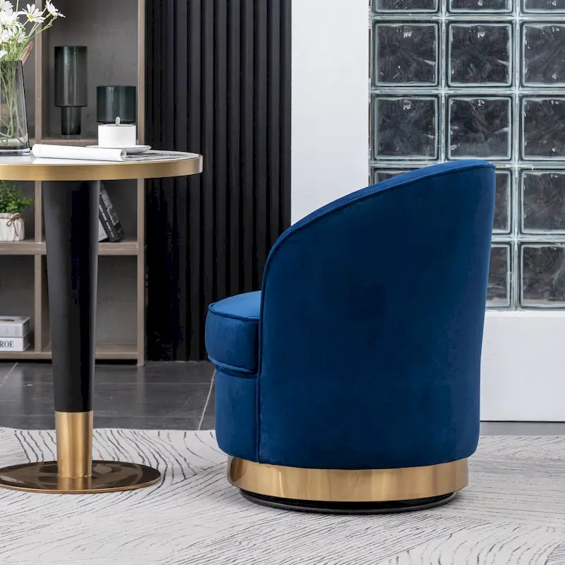 Fauteuil d'appoint moderne bleu 22 en velours rembourré avec base ronde pivotante en métal pour le salon