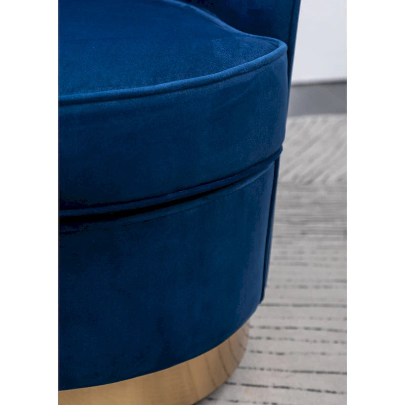 Fauteuil d'appoint moderne bleu 22 en velours rembourré avec base ronde pivotante en métal pour le salon