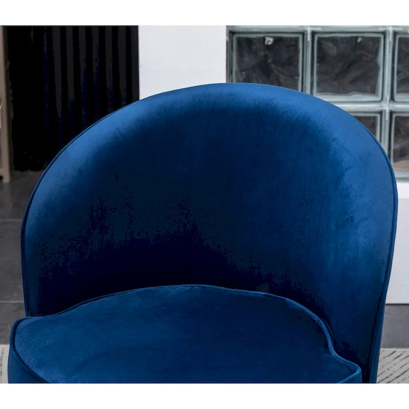 Fauteuil d'appoint moderne bleu 22 en velours rembourré avec base ronde pivotante en métal pour le salon