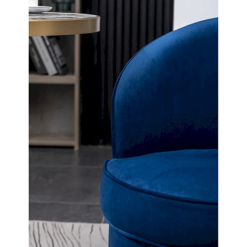 Fauteuil d'appoint moderne bleu 22 en velours rembourré avec base ronde pivotante en métal pour le salon