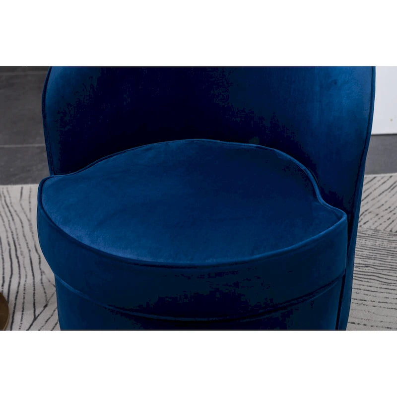 Fauteuil d'appoint moderne bleu 22 en velours rembourré avec base ronde pivotante en métal pour le salon