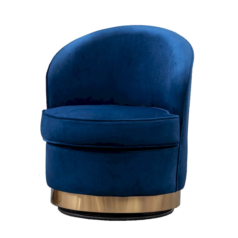 Fauteuil d'appoint moderne bleu 22 en velours rembourré avec base ronde pivotante en métal pour le salon