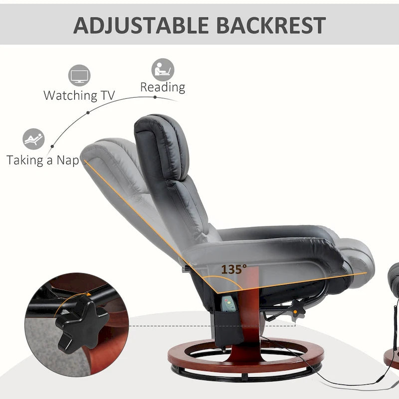 Fauteuil inclinable pivotant noir à dossier haut 28.8 avec repose-pieds