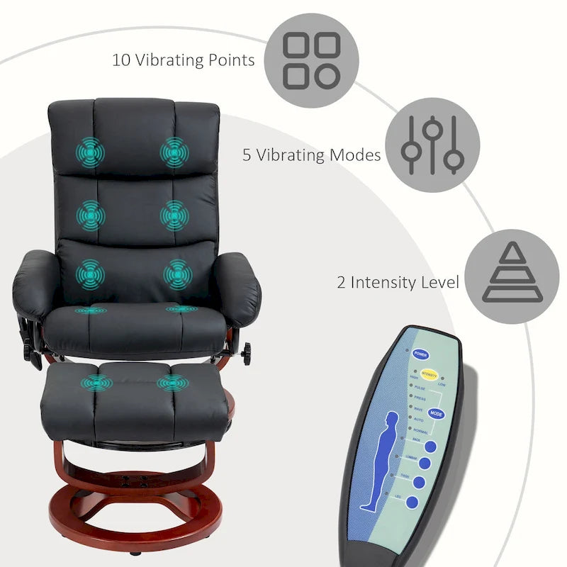 Fauteuil inclinable pivotant noir à dossier haut 28.8 avec repose-pieds