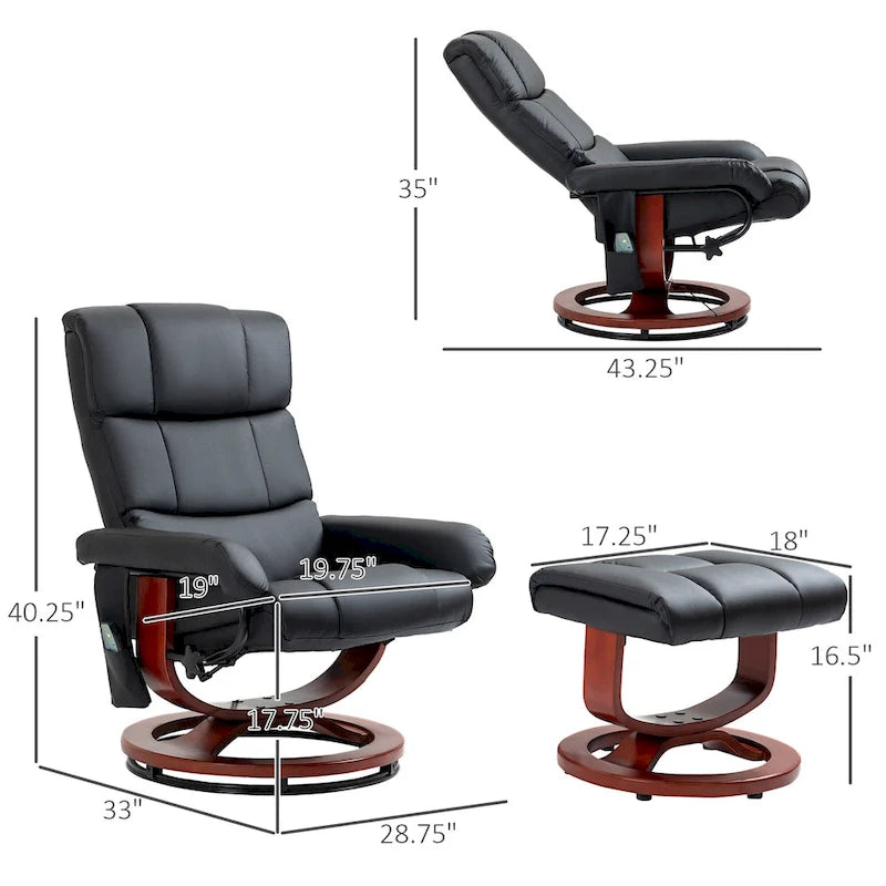 Fauteuil inclinable pivotant noir à dossier haut 28.8 avec repose-pieds