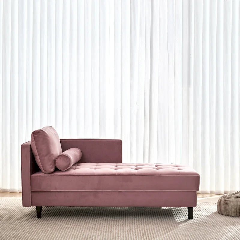 Chaise longue rose en velours capitonné de 64 pouces