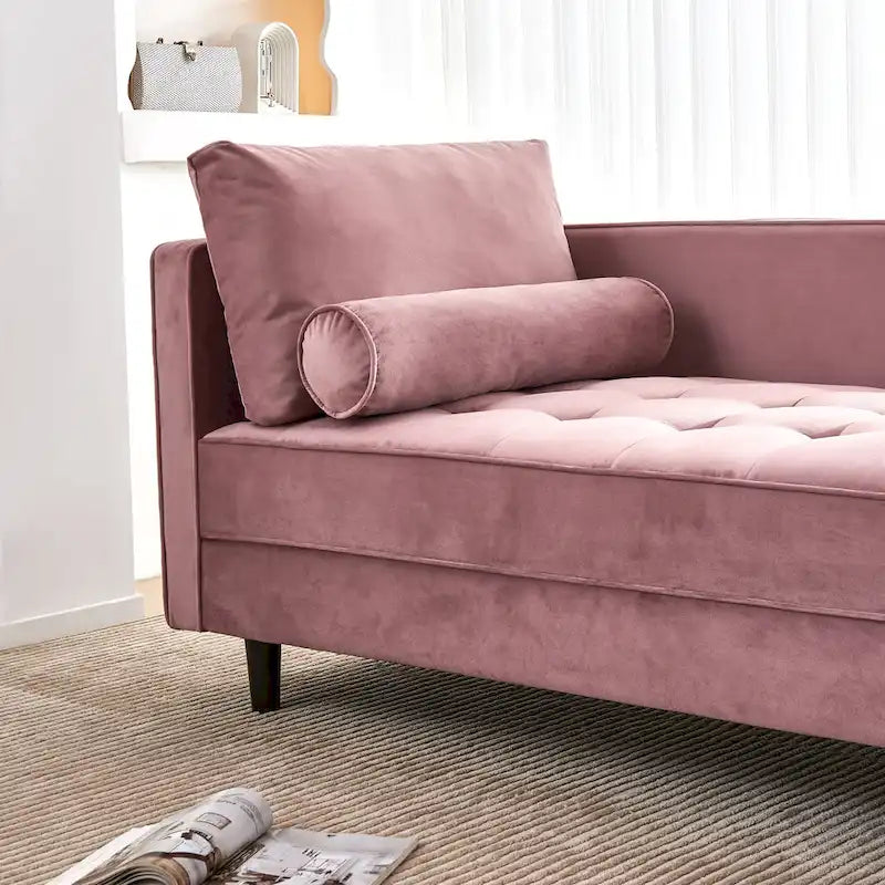 Chaise longue rose en velours capitonné de 64 pouces