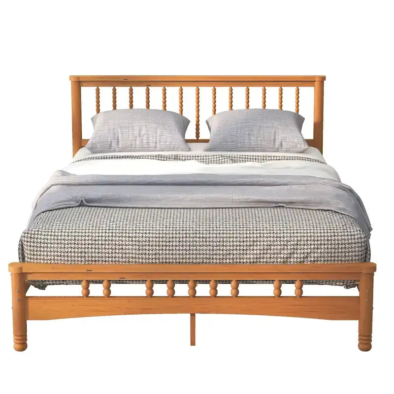 Elegantes Queen-Size-Plattformbett aus Eichenholz mit Kopfteil