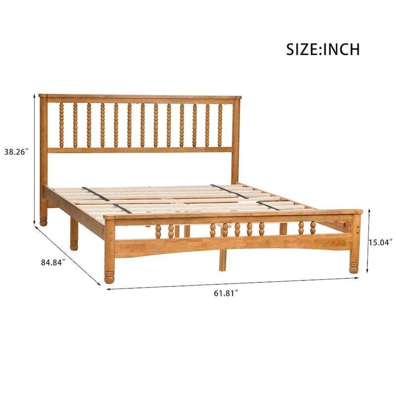 Elegantes Queen-Size-Plattformbett aus Eichenholz mit Kopfteil