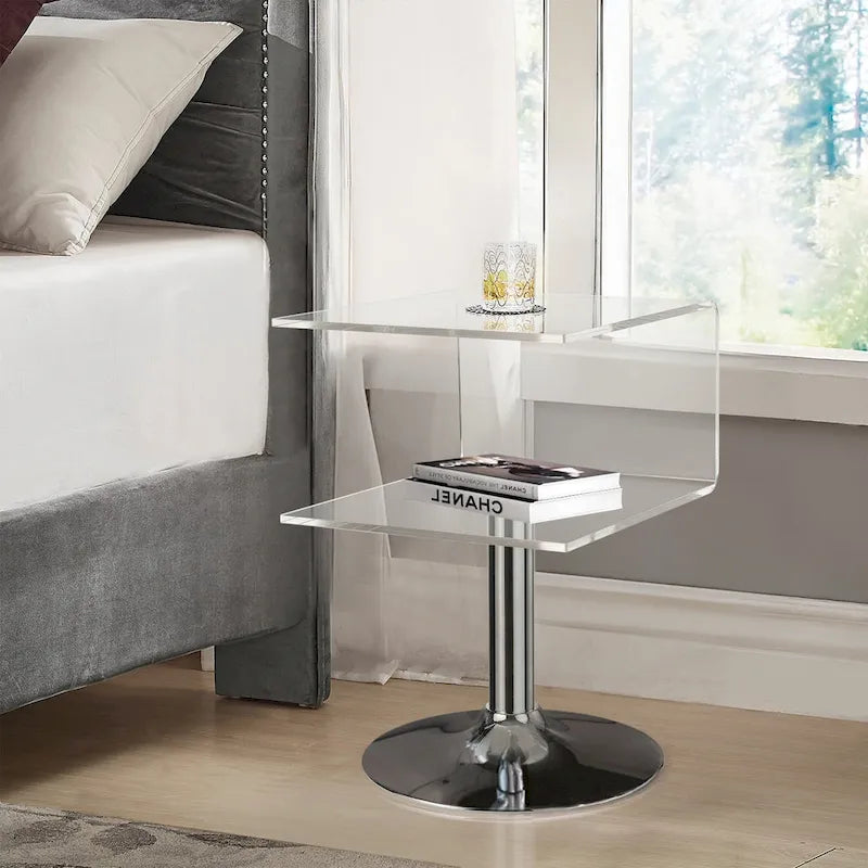 Table d’appoint moderne transparente en acrylique, table de bout en forme de C - 23.6H x 15.8W x 15.8L